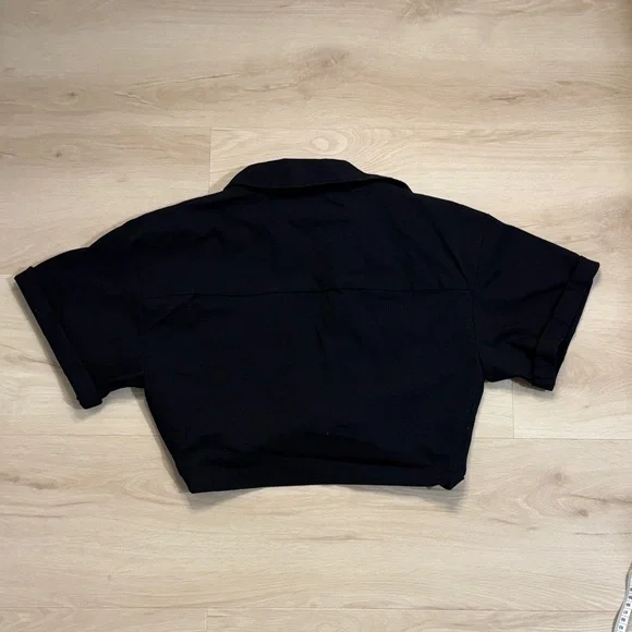 Zara Black Poplin Utility Safari Crop Top W/ Knot short sleeve size S - Picture 13 of 13